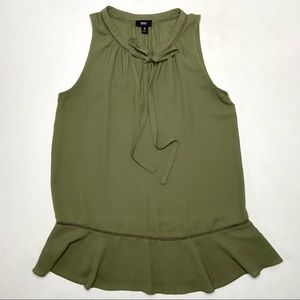 MOSSIMO Green Peplum Sleeveless Tie Neck Top